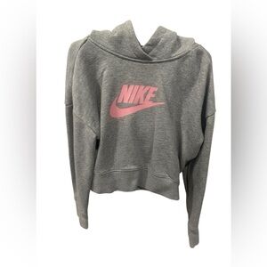 Nike kids Heather Gray Hoodie with Pink Swoosh